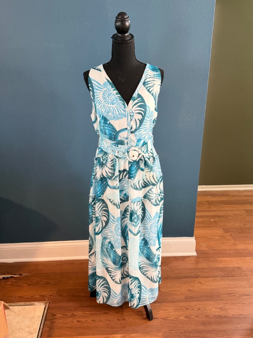 WH/BM Nautical Button Up Dress w/ Belt (sz 8)